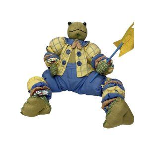 Handmade Frog Doll Shelf Sitter Pinwheel Yolo Arms & Legs Nursery Folk Art